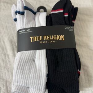 True Religion Men's Black and White Crew Socks shoe size 8-12.5 original